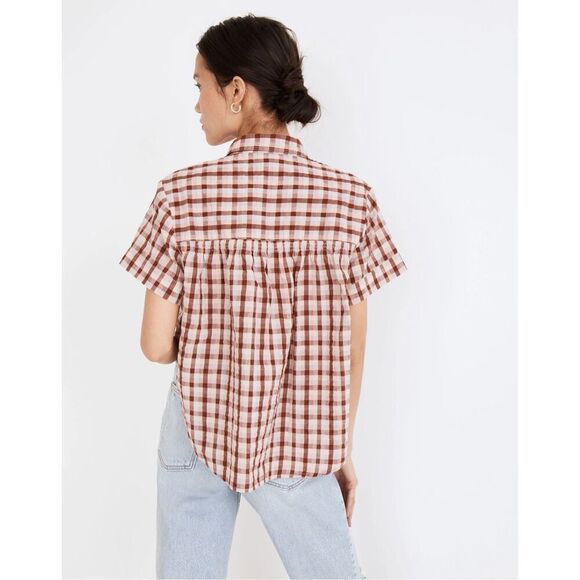 Madewell Seersucker Baybrook Shirt Top Plaid Stained Mahogany XL Short Sleeve - Picture 3 of 11